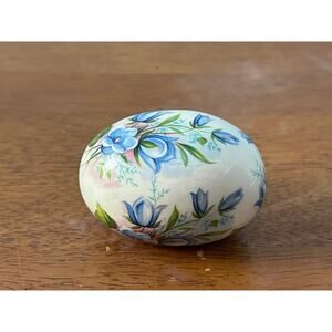 VTG The Egg Lady Blue Floral Porcelain Egg Cottage Core Farmhouse Easter
